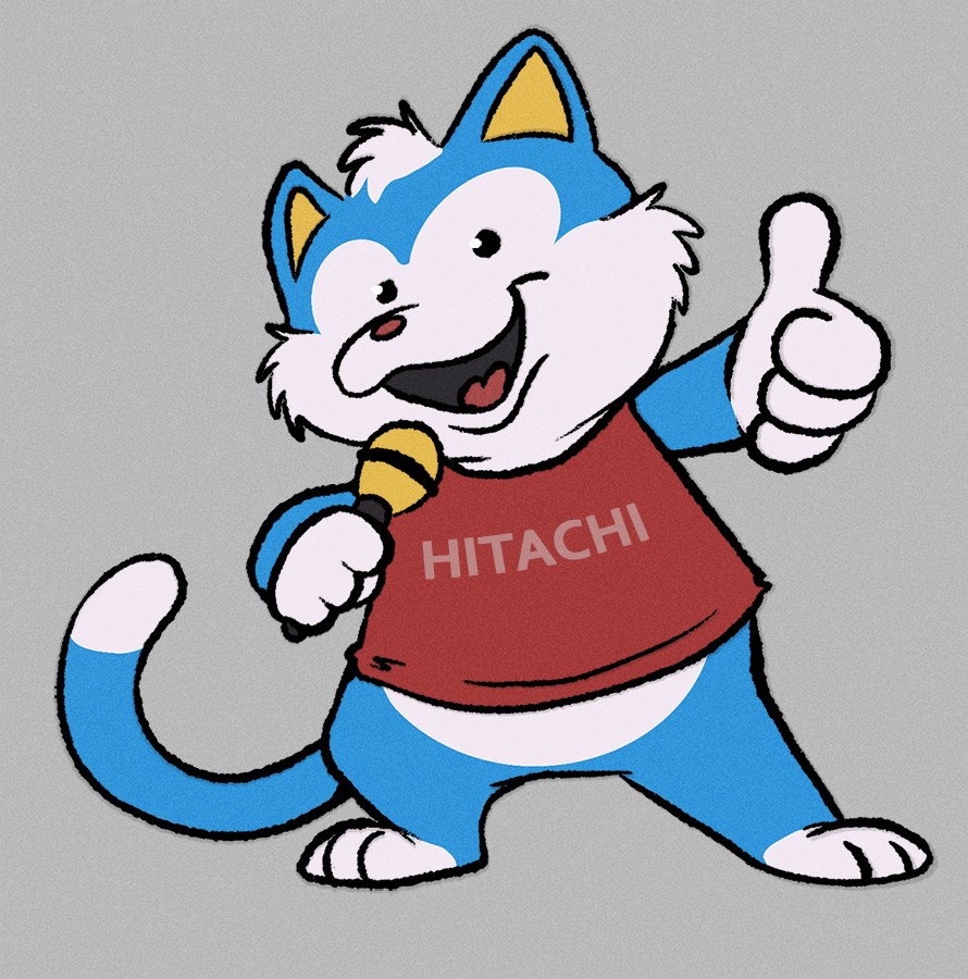 I drew what I figured mascot would look like based on the toy. So here is a cartoon blue and white cat with a red shirt that says 