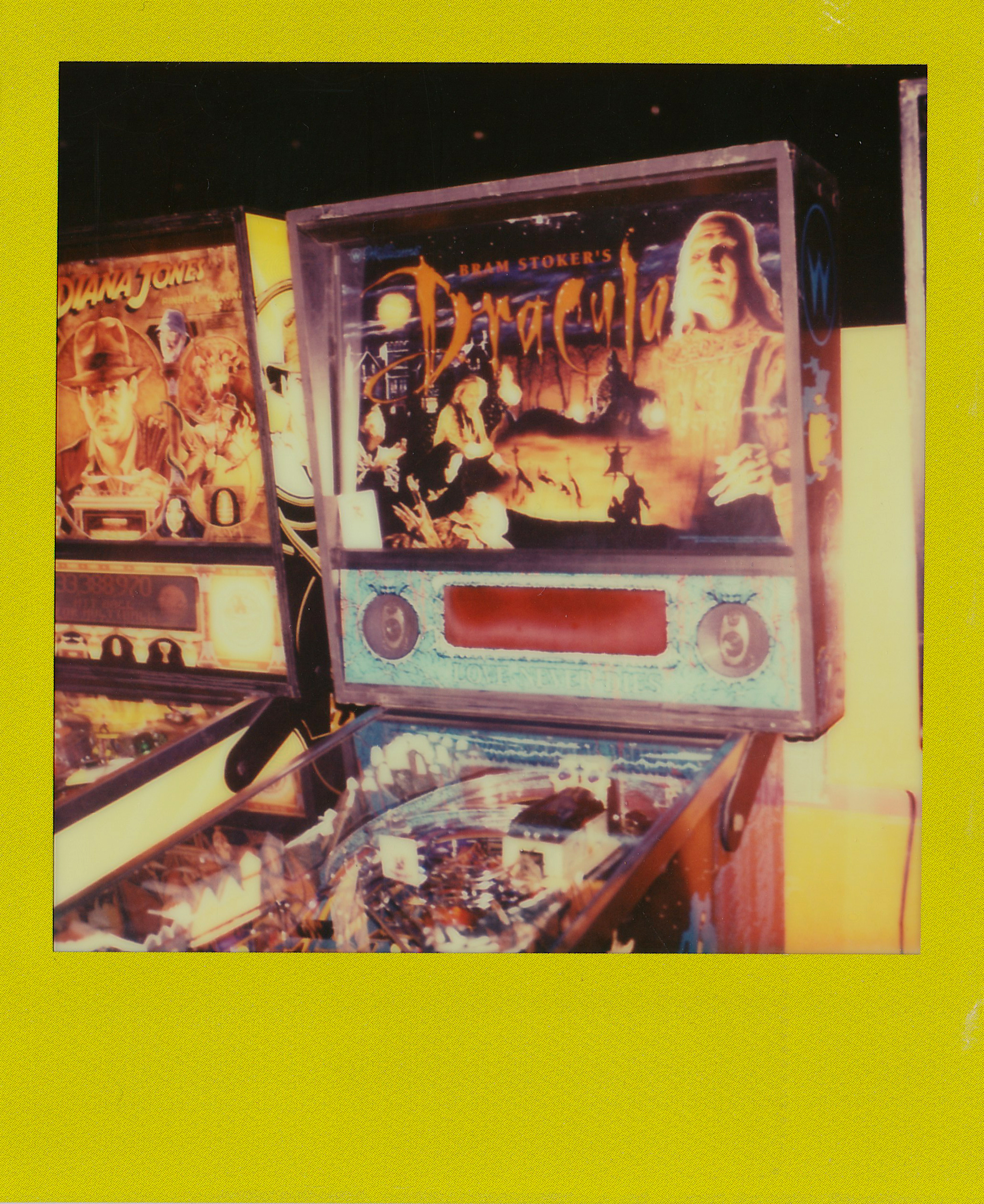 Bram Stoker's Dracula pinball machine at the 2014 Texas Pinball Festival.<br>Polaroid SX-70, Impossible Project film.
